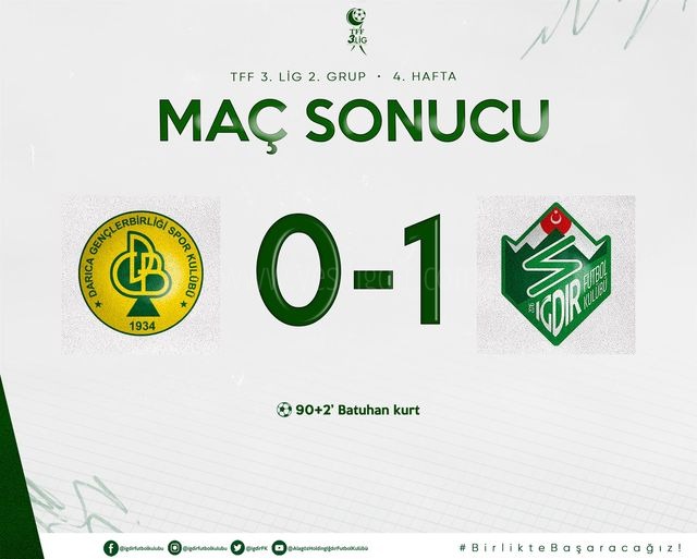 Alagöz Holding Iğdır FK deplasmanda Darıca GB sporu 1-0 mağlup etti.