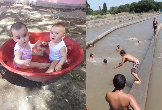 Sıcaktan Bunalan Çocuklar Sulama Kanalında Serinlemeye Çalıştı